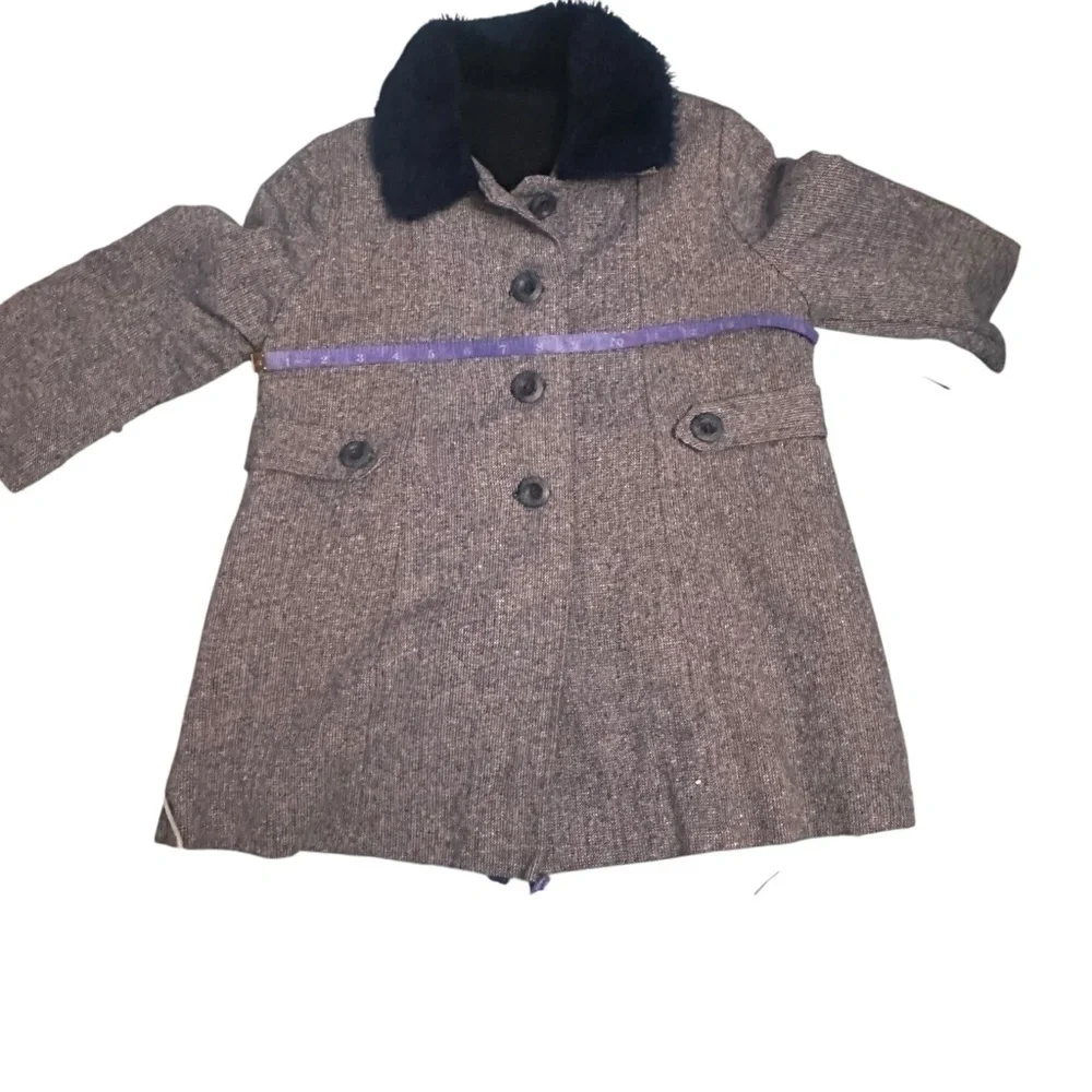 Vintage Kids Pea Coat with Dark Collar
